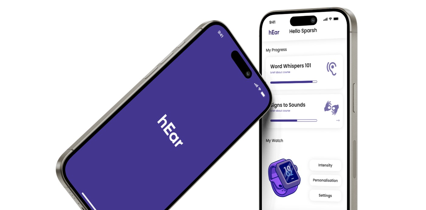hEar companion app on two phones