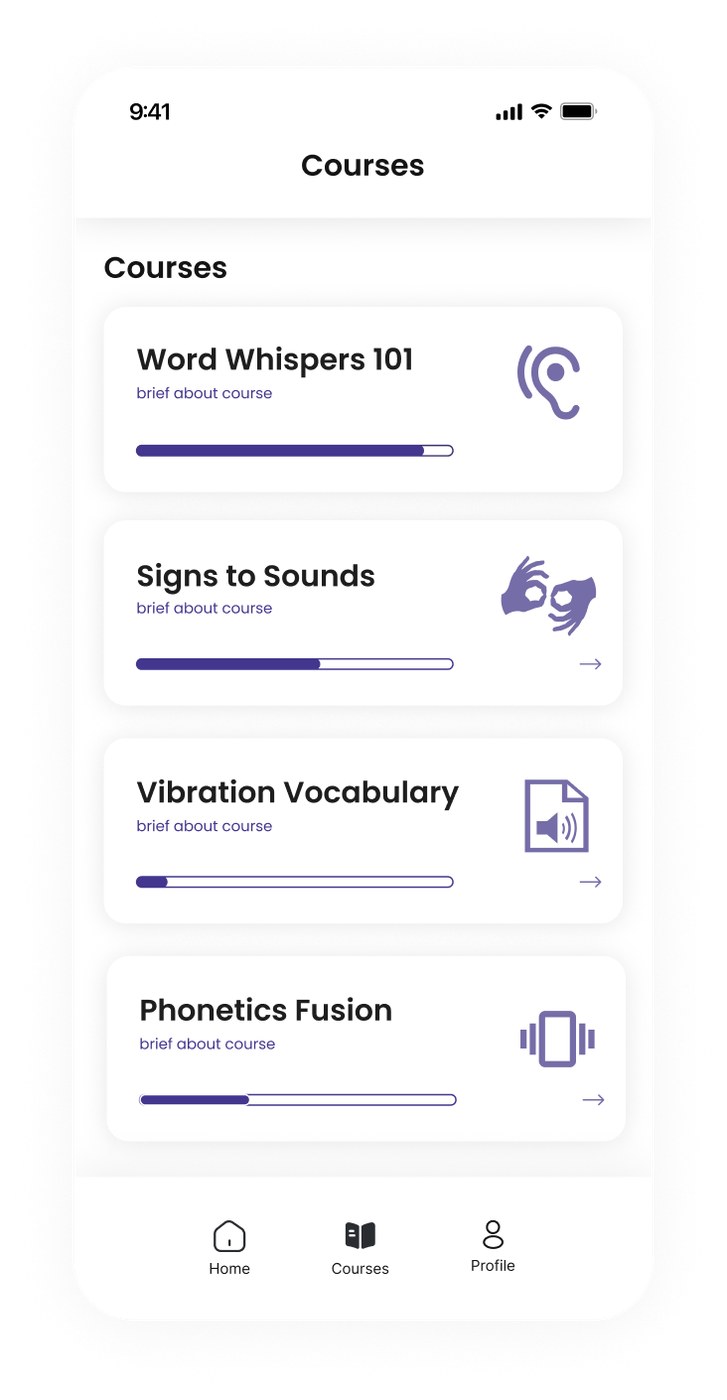 hEar app courses screen