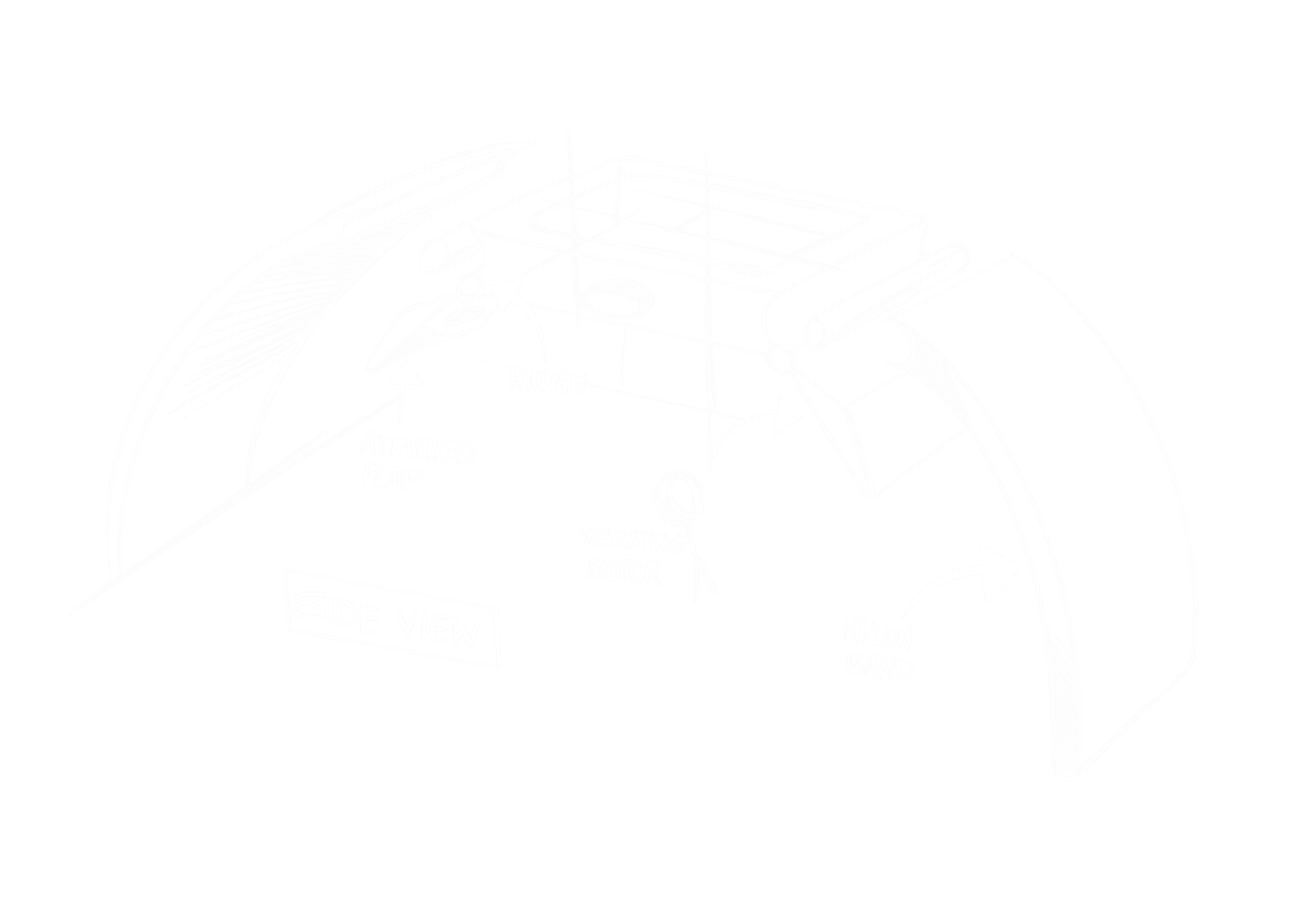 Sketch of the hEar band side view with hinge and nylon strap