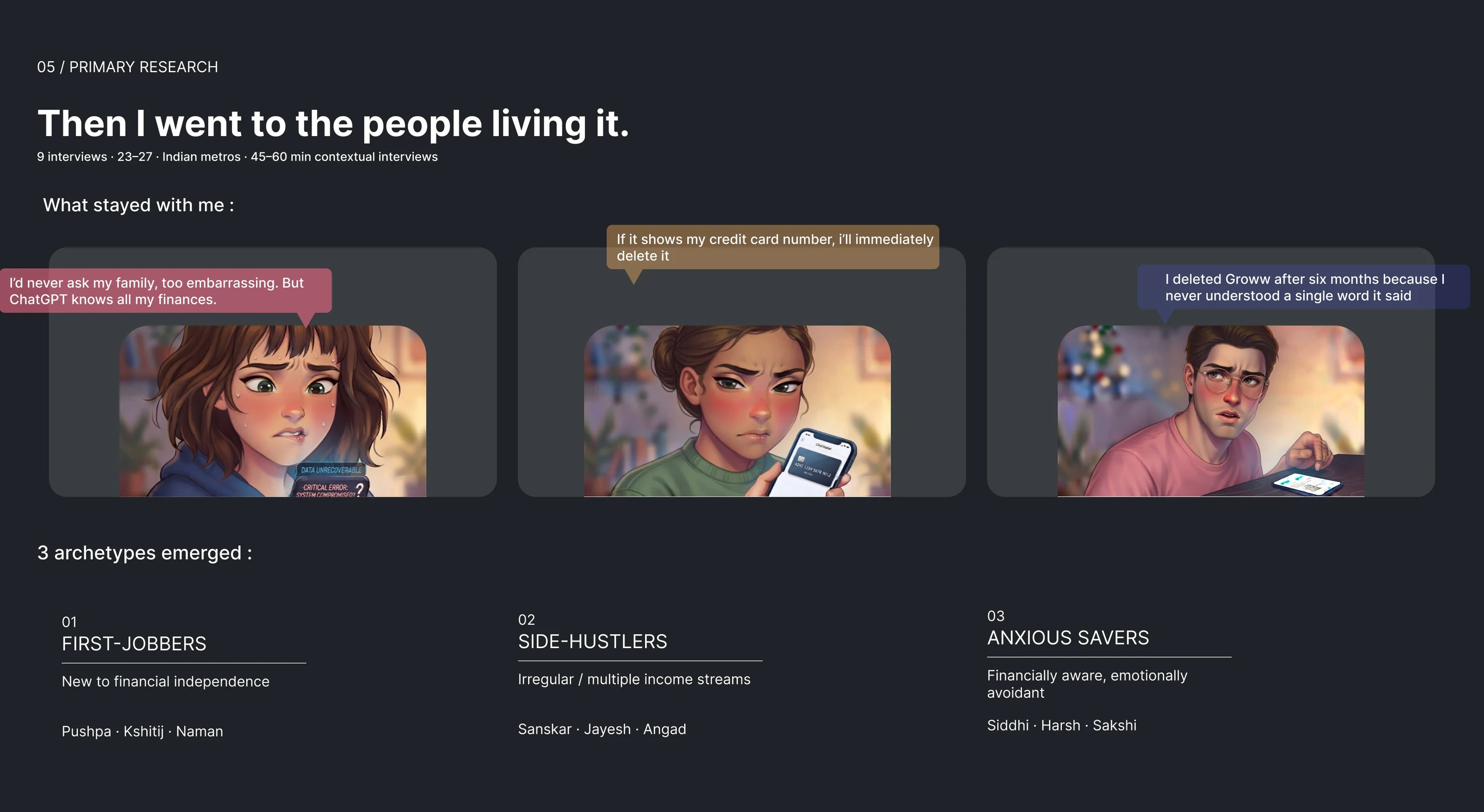 05 Primary Research: Then I went to the people living it, three archetypes emerged