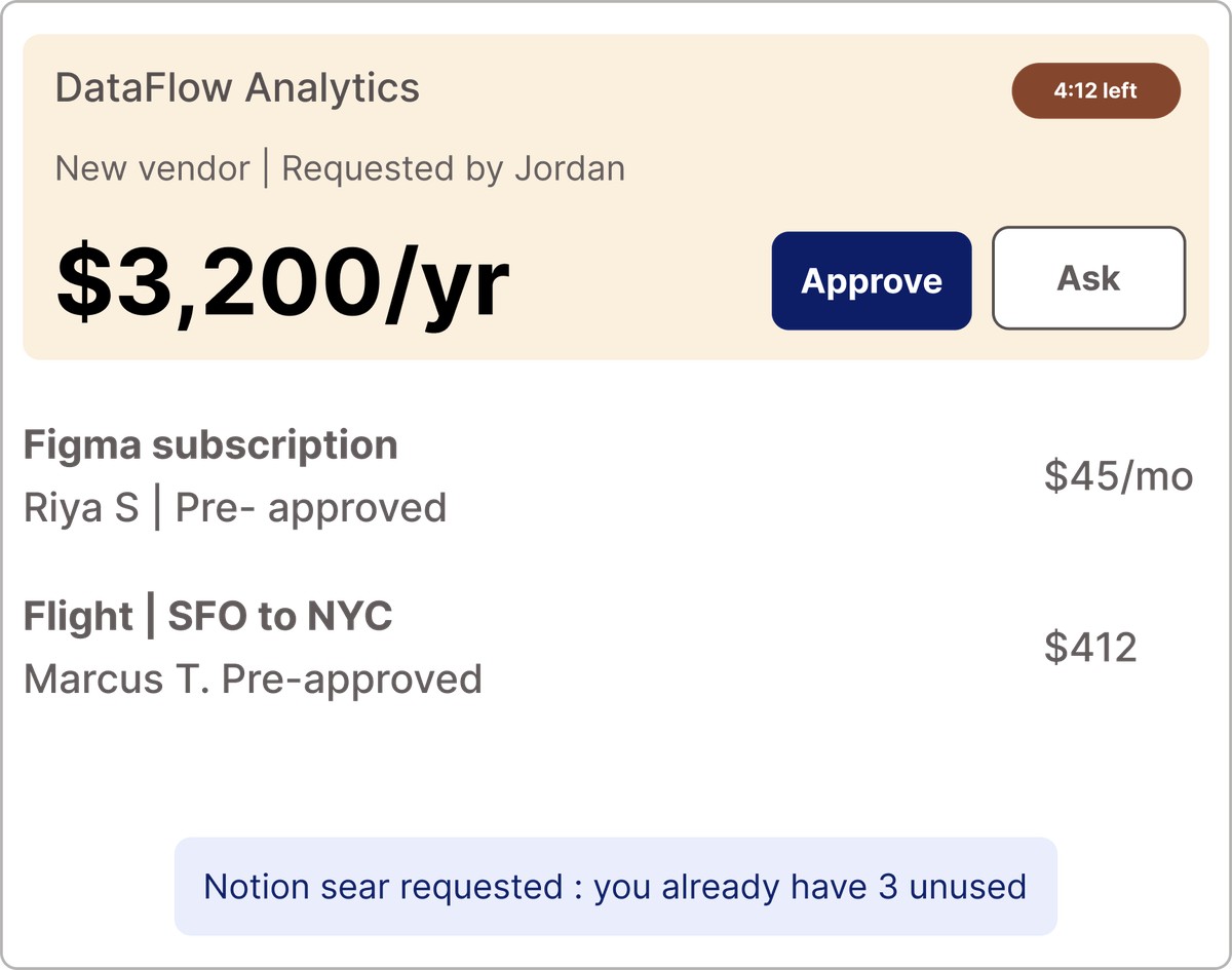 Finance live view: DataFlow Analytics approval with countdown timer